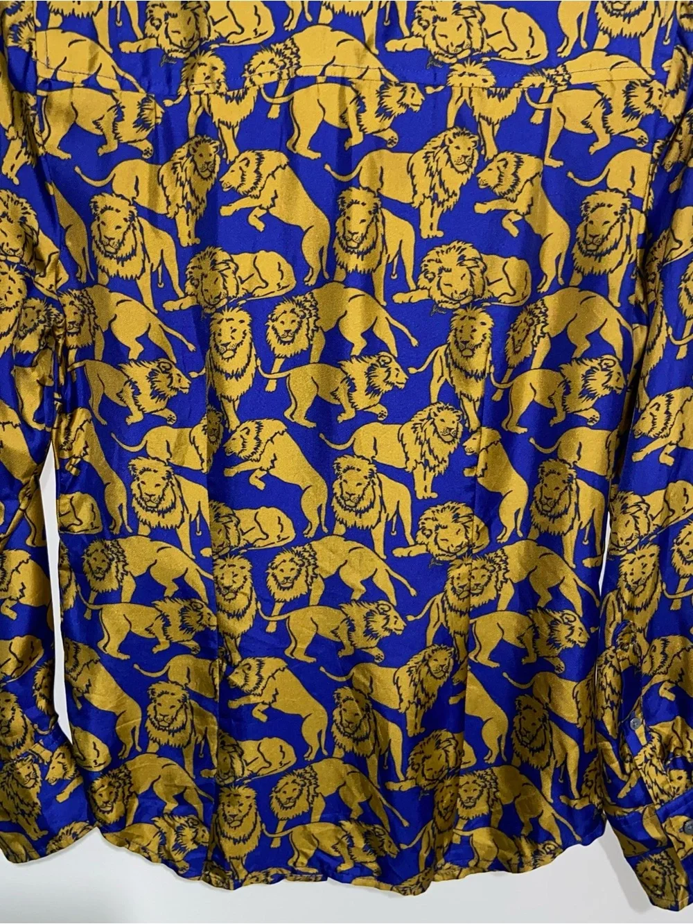 J. Crew Top Womens Size 2 Blouse 100% Silk Twill Sleepy Lions Shirt Preppy Blue